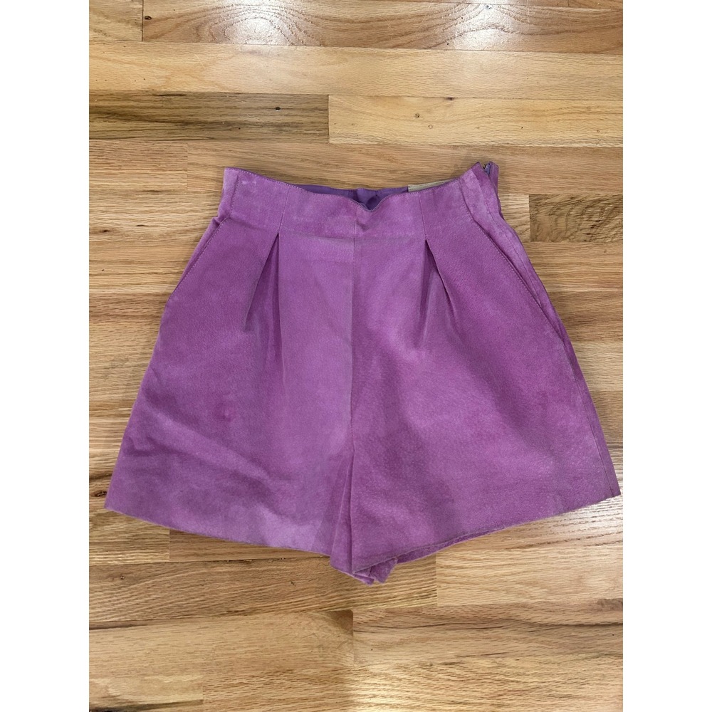 Anvornu Suede Pleated High Waisted Mini Shorts Women XS Purple Retro Aesthetic